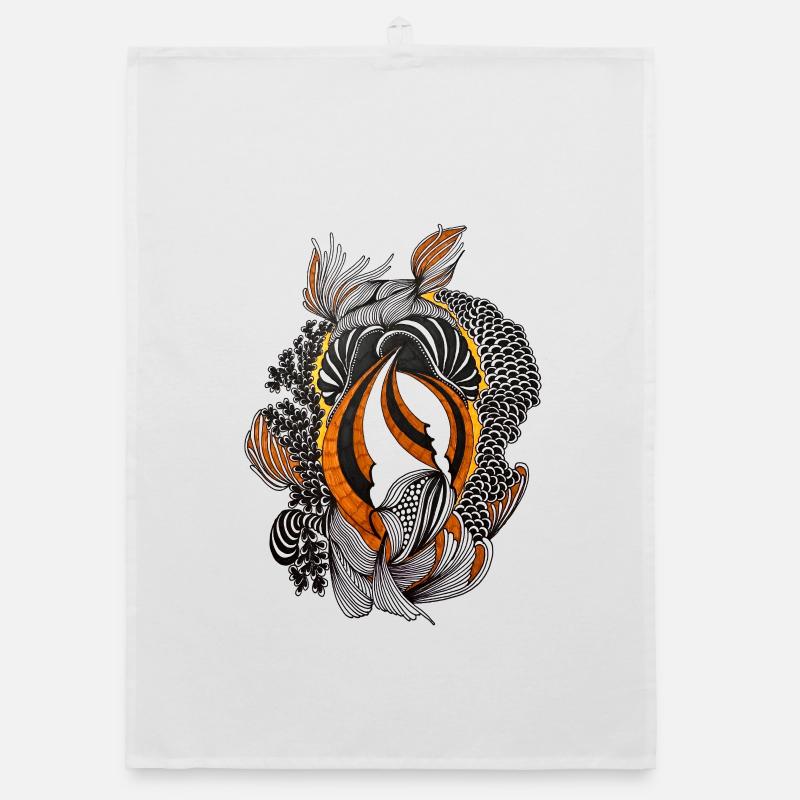 Orange Black Abstract Feather Pattern Organic dish towel