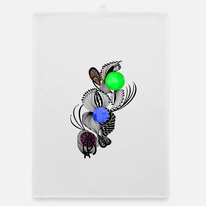 Linienblüten mit Farbkugeln Organic Geschirrtuch