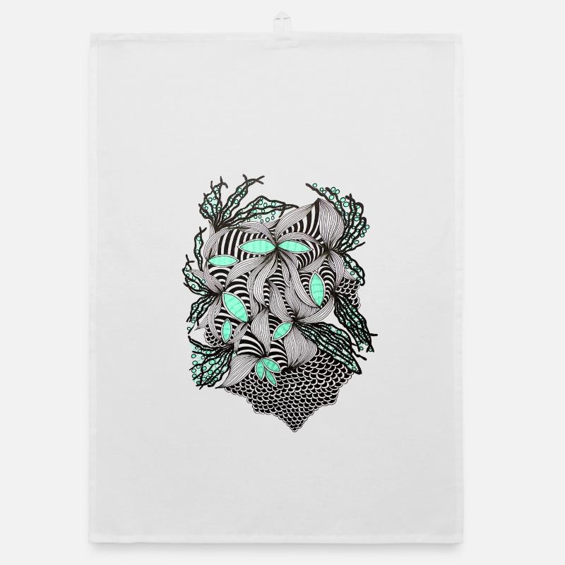 Line Flowers Pattern Mint Accent Organic dish towel