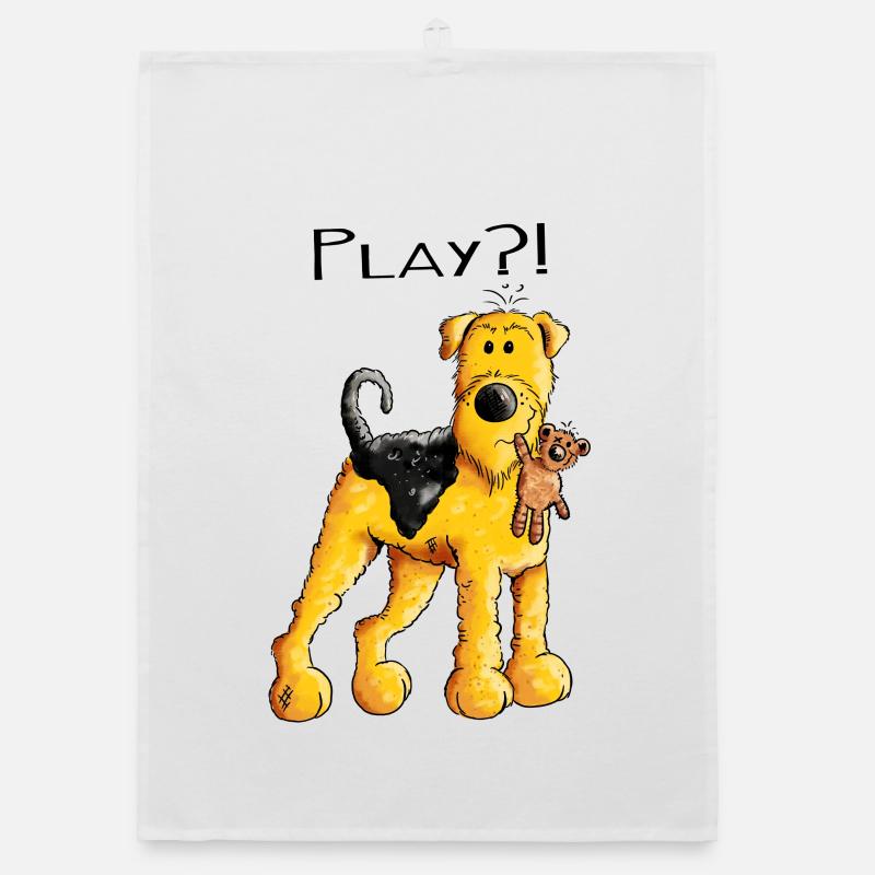 Play Airedale Terrier mit Teddy - Comic - Fun Organic Geschirrtuch