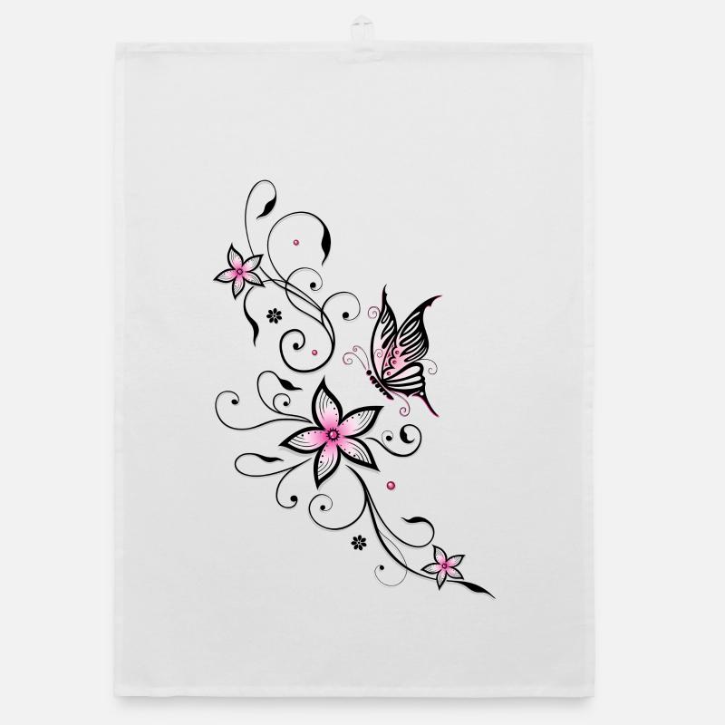 Vrille de filigrane avec papillon et fleurs. Torchon bio