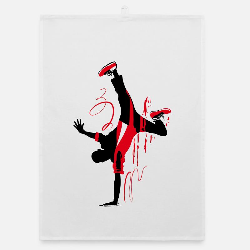 Breakdancer Silhouette in Red Black, Abstract Organic dish towel