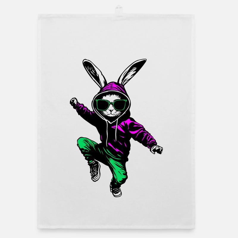 Cool bunny Easter bunny in jogger with sunglasses Organic dish towel