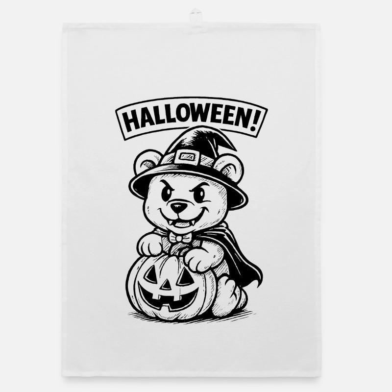 Halloween Bear with Pumpkin Lantern Organic dish towel