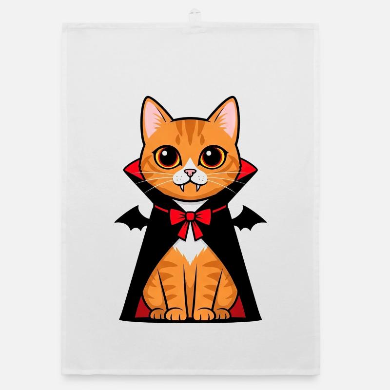 Cute Halloween Cat Vampire Chibi Cartoon Design Organic dish towel