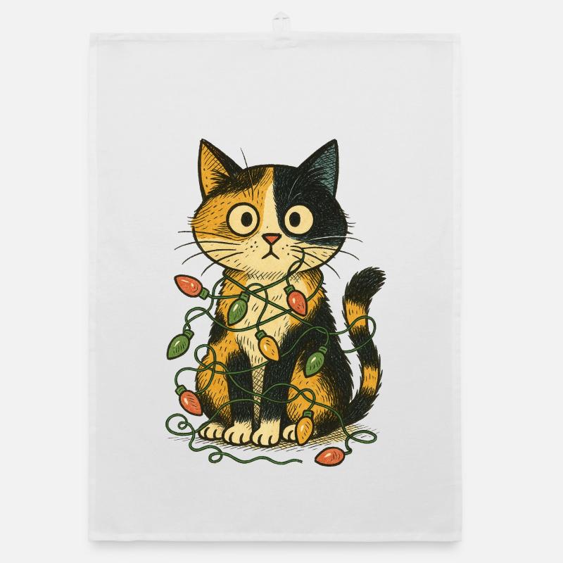 Chat dans les lumières de Noël Torchon bio