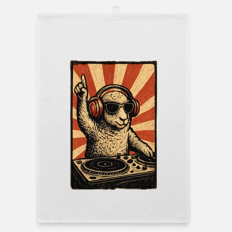 DJ Sheep avec des écouteurs - Torchon bio - blanc