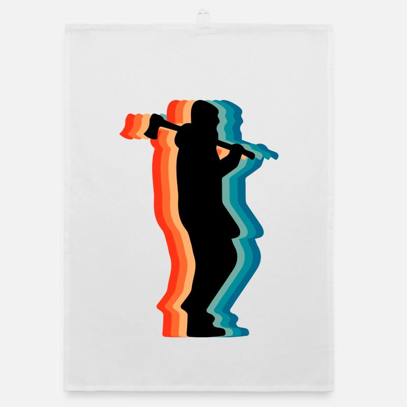Retro Logging Worker Lumberjack Axe Silhouette Gif Organic dish towel