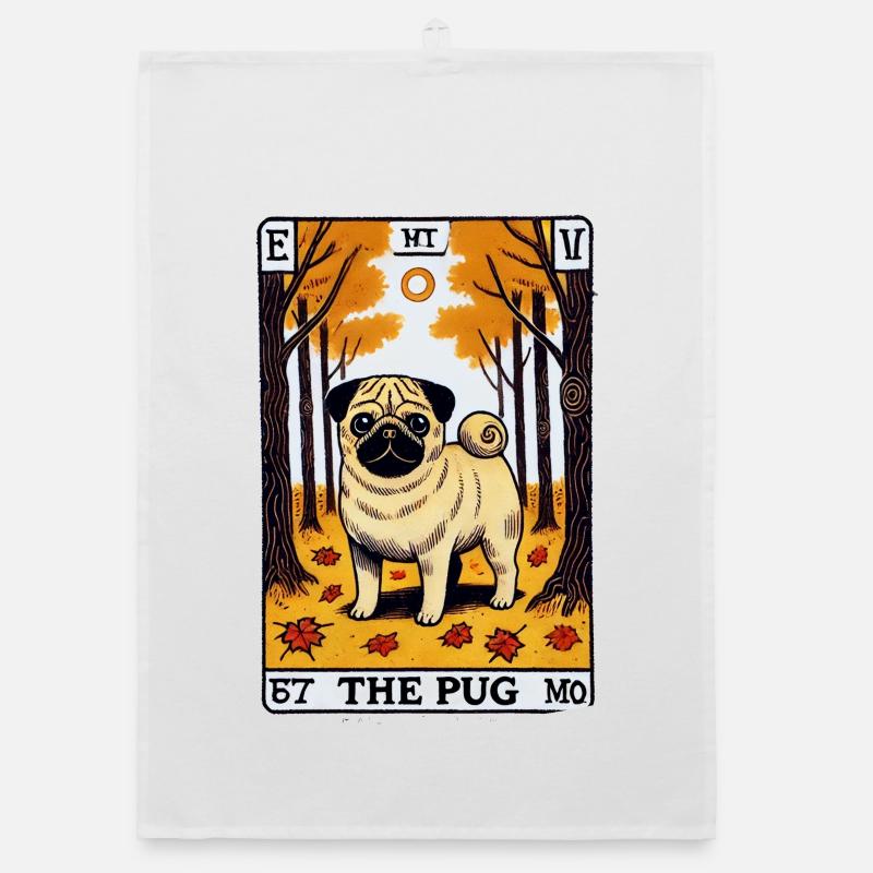 Mops-Tarot im Herbstwald Organic Geschirrtuch