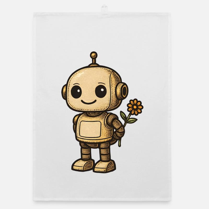 Robot rétro avec fleur Torchon bio