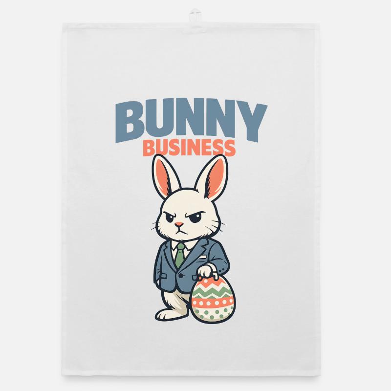 Cute Easter bunny with colorful egg and lettering Organic dish towel