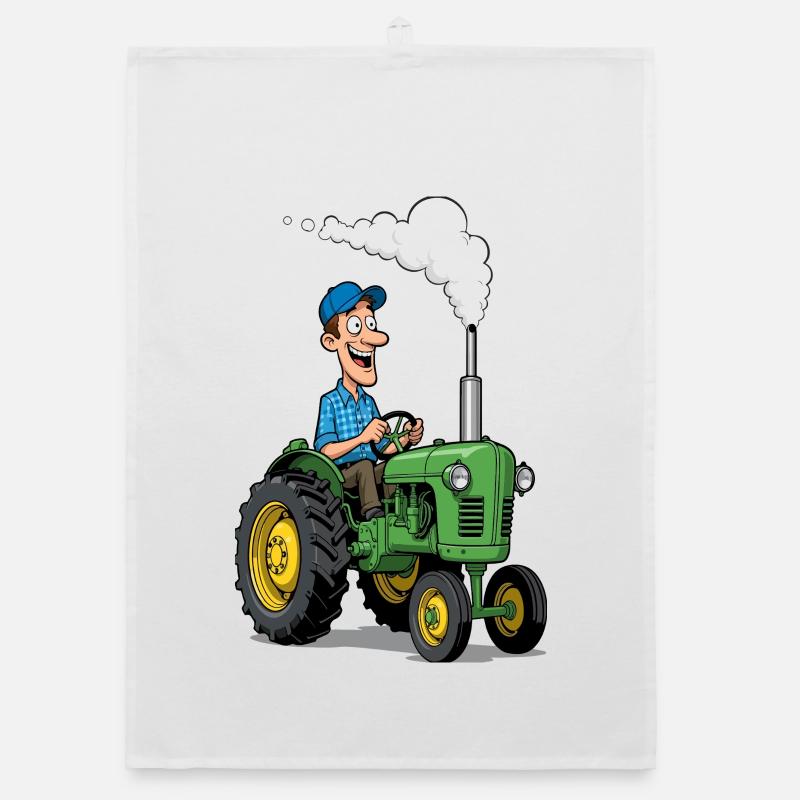 Tracteur cartoon fermier coloré - Torchon bio - blanc