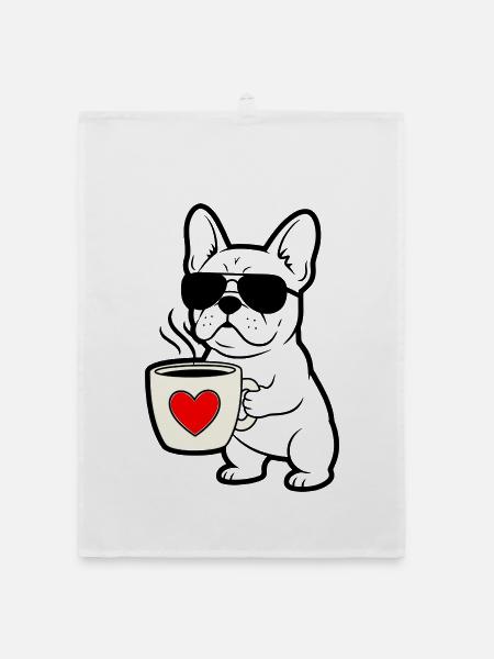 Frenchie Hund Kaffee Outline - Organic Geschirrtuch - Weiß - Vorne