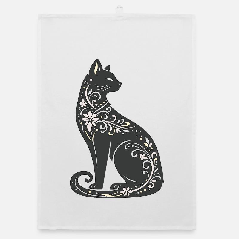 Night Cat Élégance Florale Torchon bio