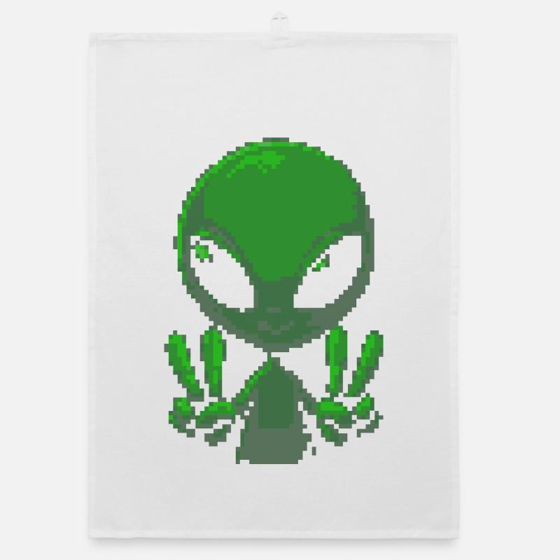 Pixel grünes Alien-Friedenszeichen Organic Geschirrtuch