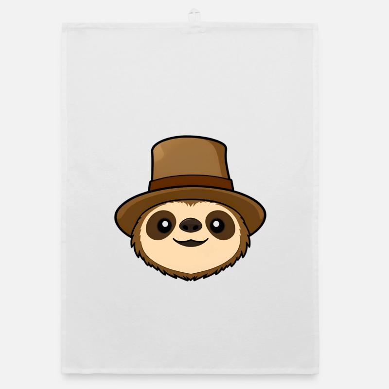 Hat-wearing sloth cartoon Organic dish towel