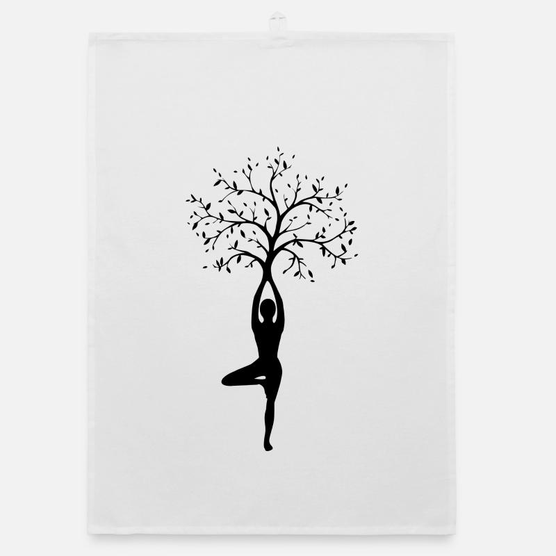 Yoga en silhouette de la posture de l’arbre - Torchon bio - blanc