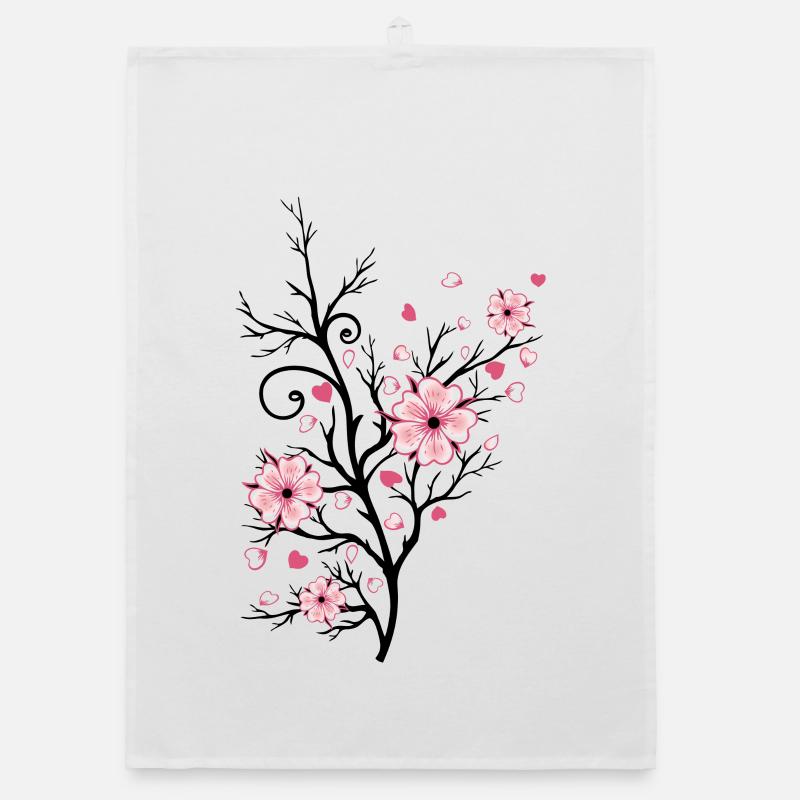 Cherry Tree Cherry Blossoms with Hearts Sakura Spring Organic dish towel