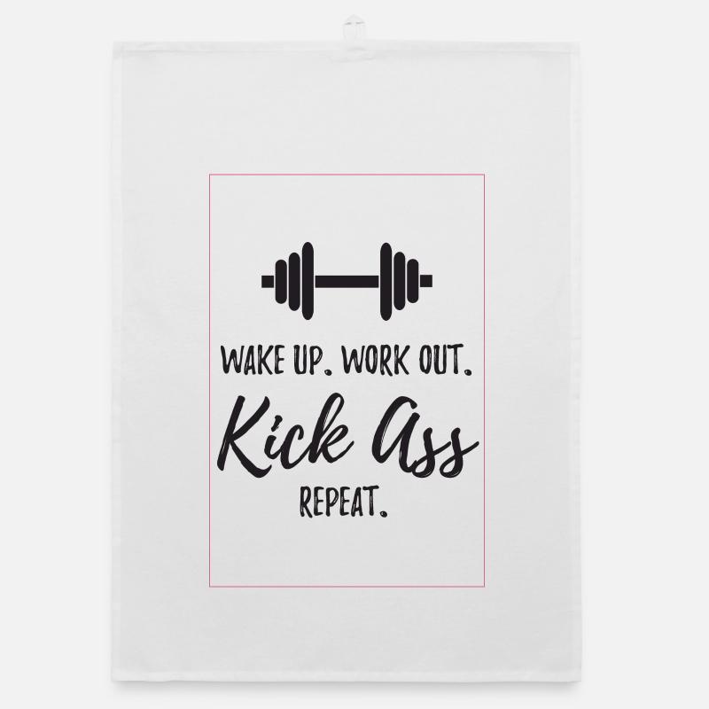 Wake Up. Work Out. Kick Ass. Repeat Organic dish towel