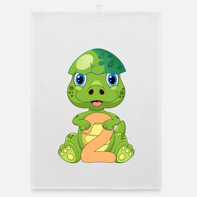 Tortue avec le numéro 2 - Conception d’anniversaire Torchon bio