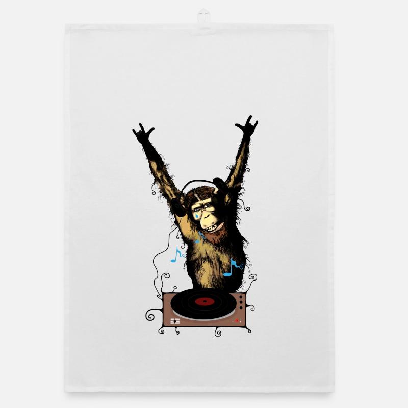 Humorous monkey with DJ gear Organic dish towel
