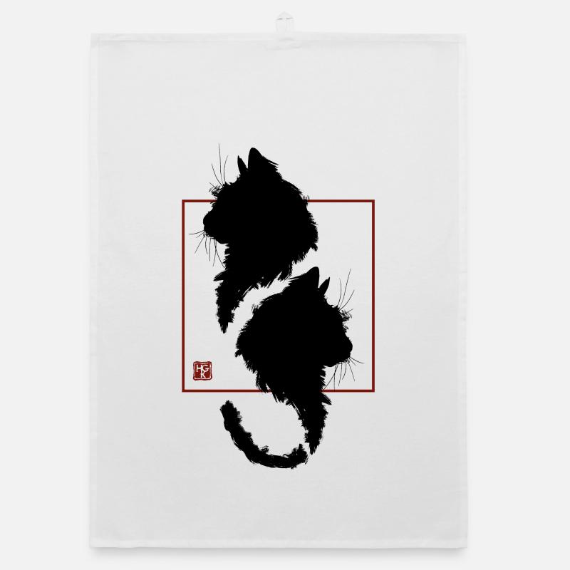Minimalist red frame black cat japan Organic dish towel