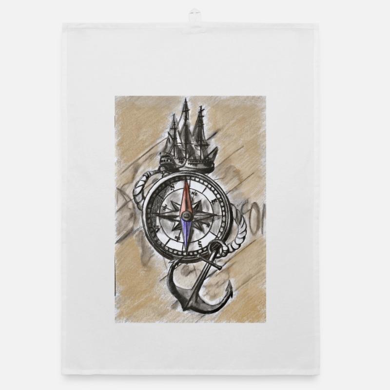 Fully on course maritime compass ship and anchor Organic dish towel