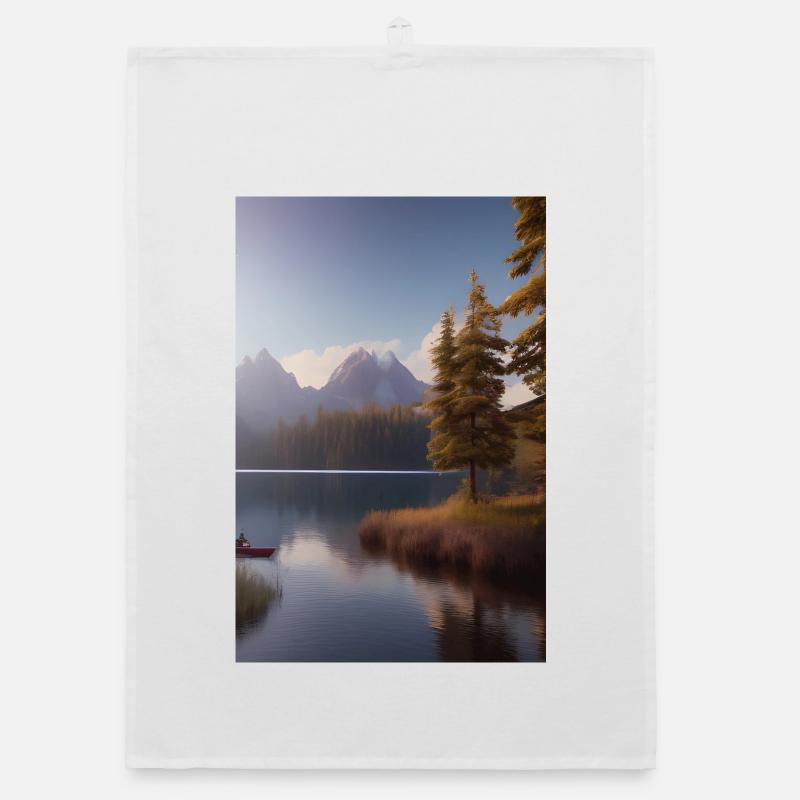 Landscape with lake and mountains Organic dish towel