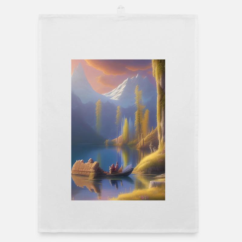 Landschaft mit See, Boot und Berge Organic Geschirrtuch