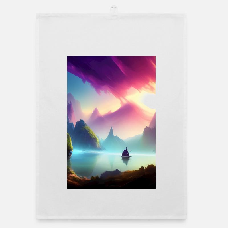 Landschaft mit See, Boot und Berge Organic Geschirrtuch