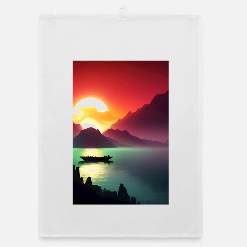 Landschaft mit See, Boot und Berge Organic Geschirrtuch