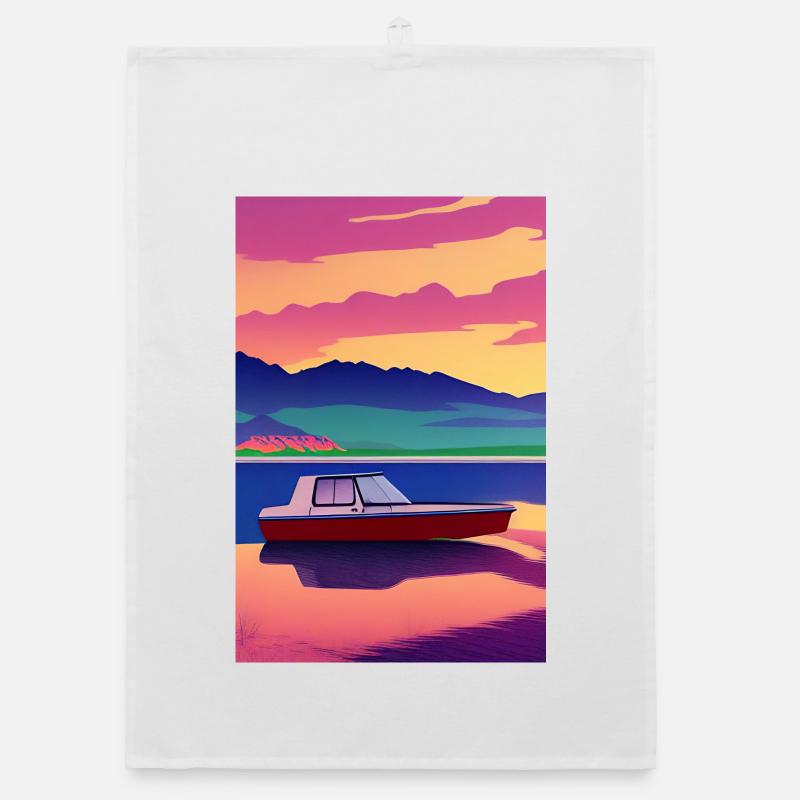 Landschaft mit See, Boot und Berge Organic Geschirrtuch