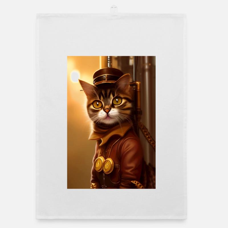 Cat Steampunk Style Organic dish towel