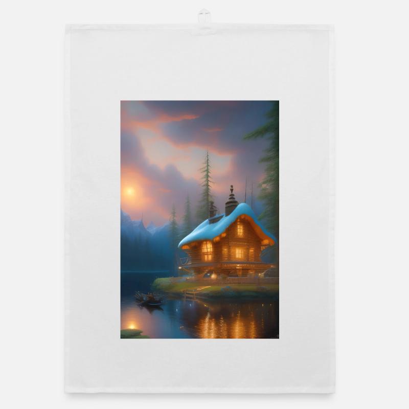 Charming lakeside cabin Organic dish towel