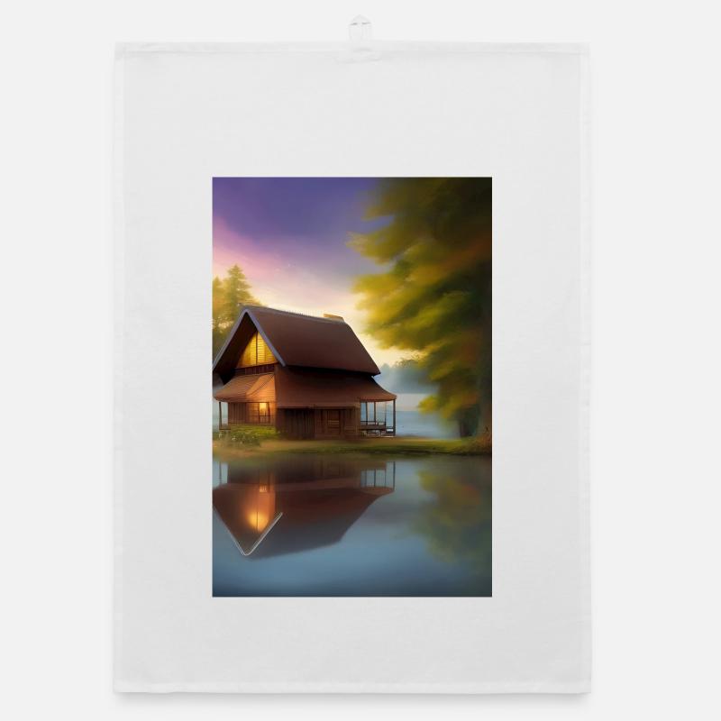 Charming lakeside cabin Organic dish towel