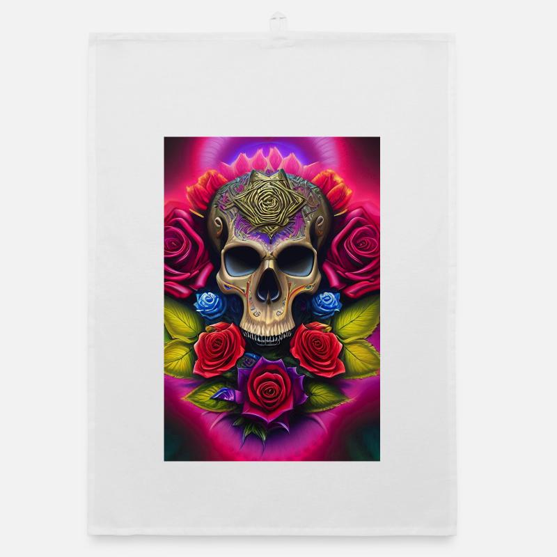 Crâne avec des roses Torchon bio