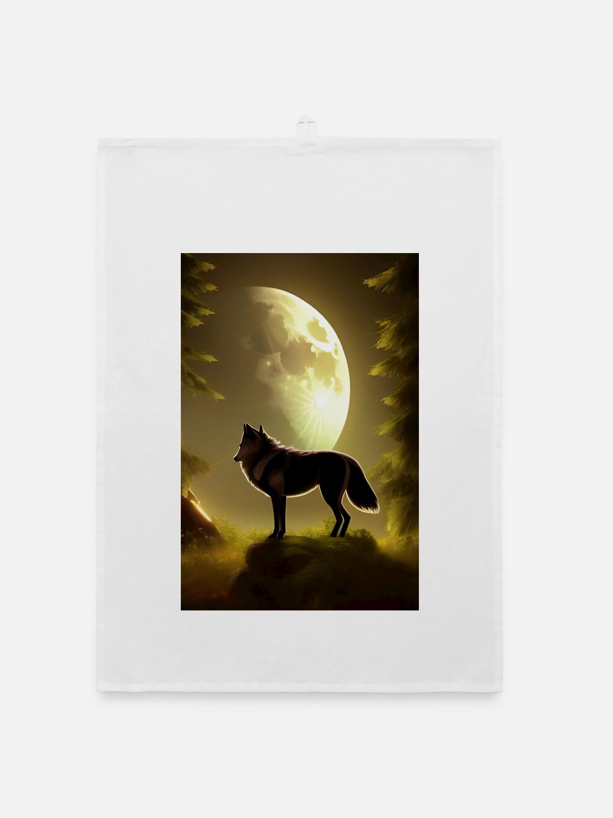 Wolf und Mond - Organic Geschirrtuch - Weiß - Vorne