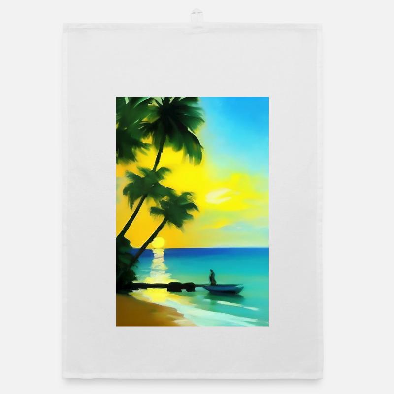 Caribbean Palm Trees Beach Organic dish towel