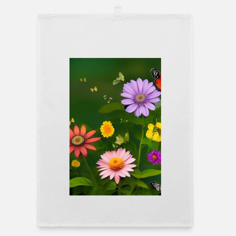 Flowers and butterfly Organic dish towel