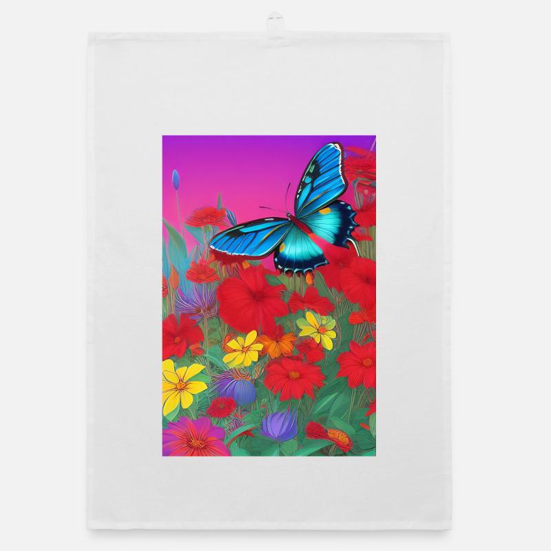 Fleurs et papillon Torchon bio