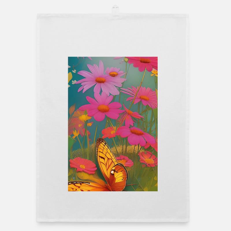 Fleurs et papillon Torchon bio