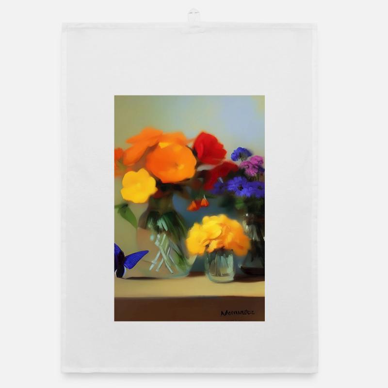 Fleurs et papillon Torchon bio