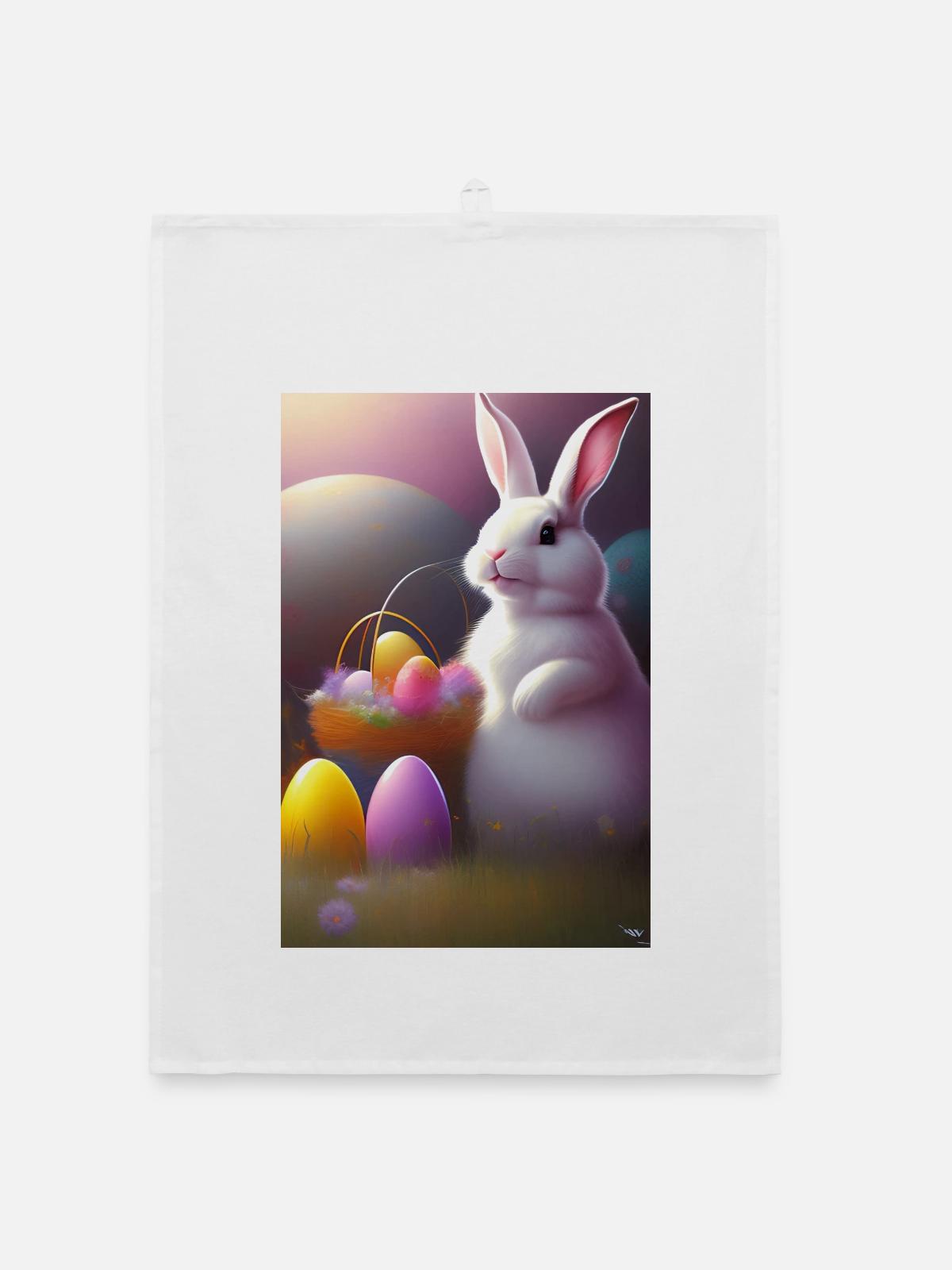 Osterhase mit Oster Eier - Organic Geschirrtuch - Weiß - Vorne
