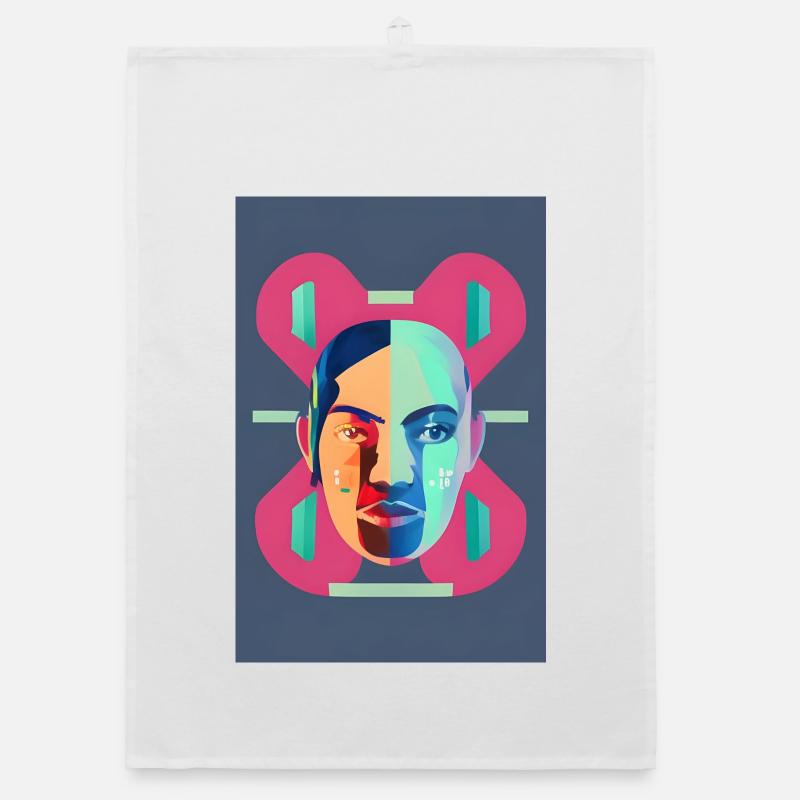 Fragmented Neon Portrait Organic dish towel
