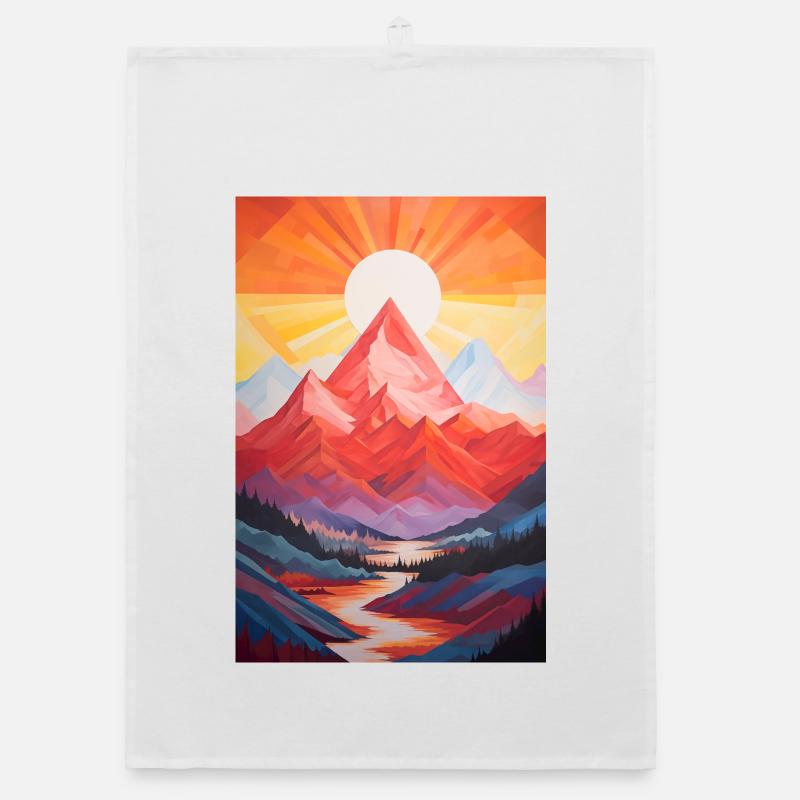 Paysage de Montagne avec coucher de soleil Torchon bio