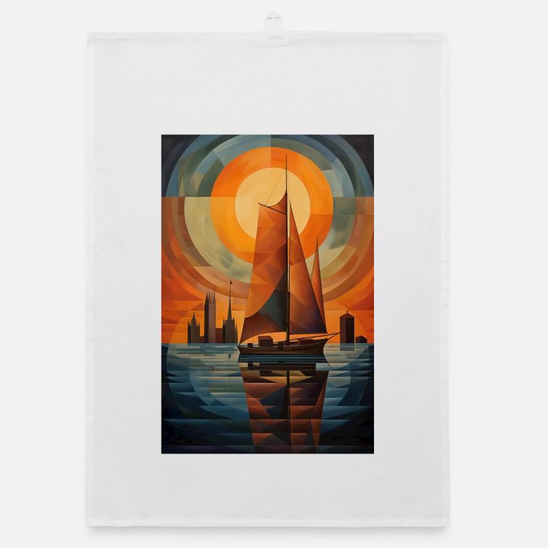 Maritime Landscape in a Geometric Style Organic dish towel
