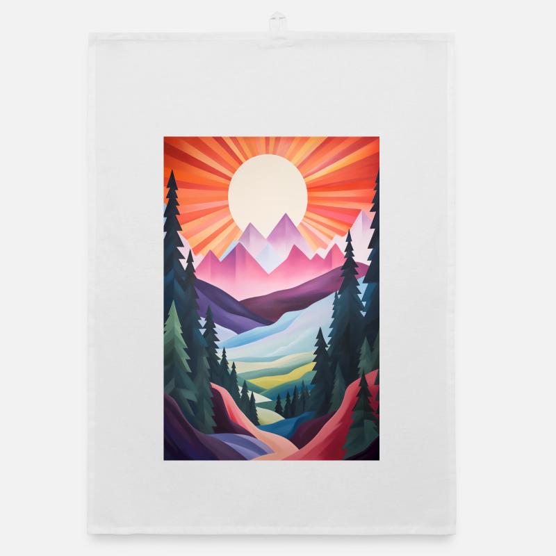 Paysage de Montagne avec coucher de soleil Torchon bio