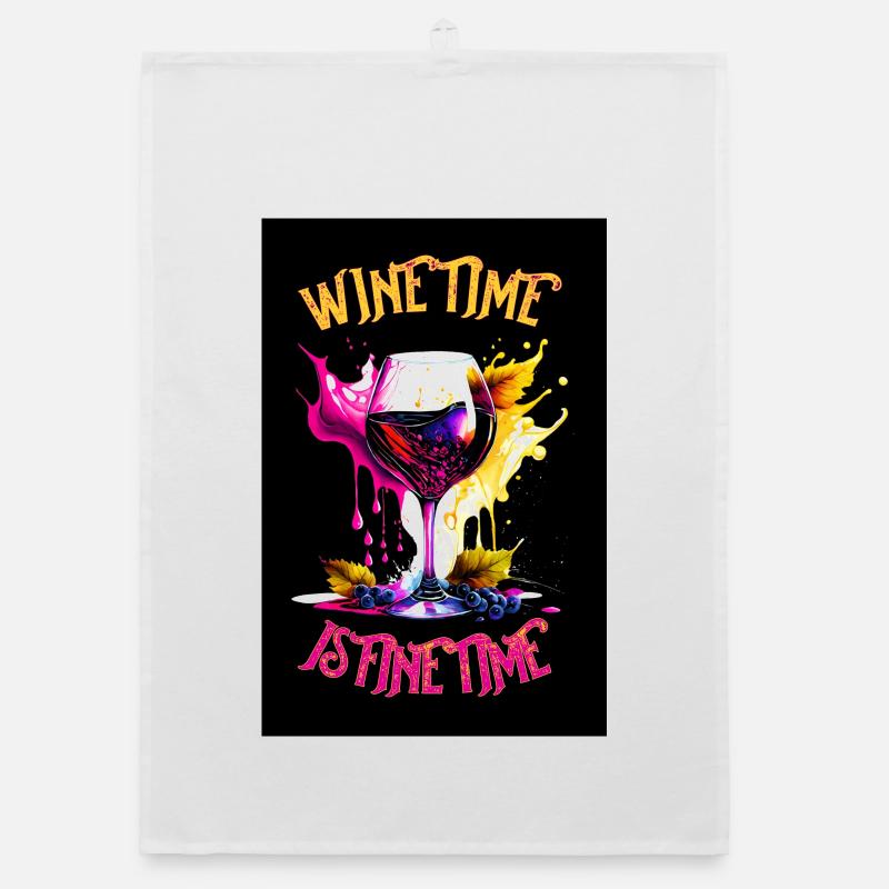 Wine Time is fine time Poster buntes Weinglas Organic Geschirrtuch