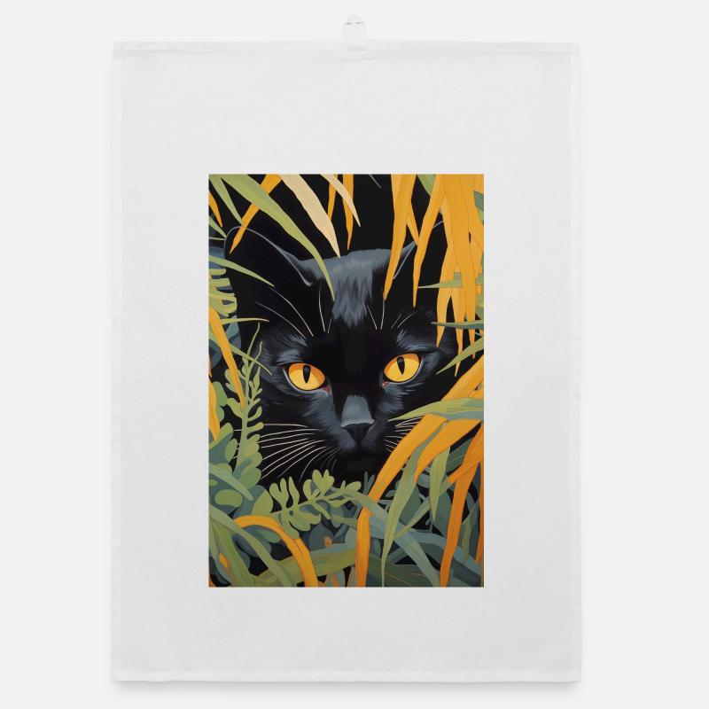 Illustration de chat noir mignon Torchon bio
