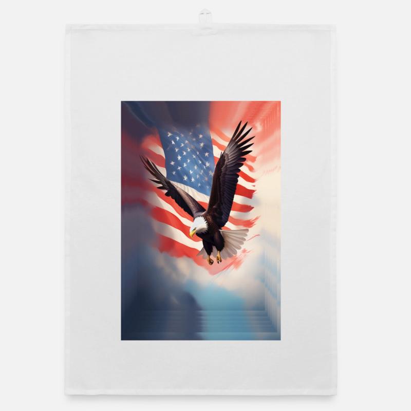 Eagel chauve volant avec drapeau américain Torchon bio